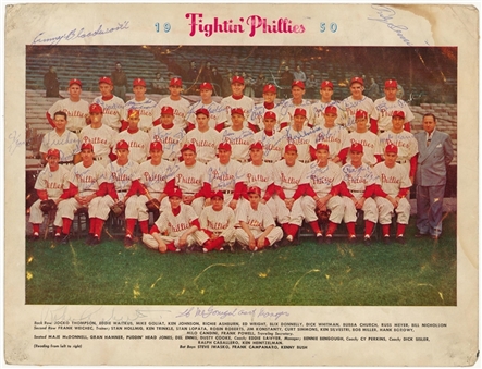 1950 National League Champion Philadelphia Phillies Team Signed "Fightin Phillies" Team Photo with 26 Signatures Including Richie Ashburn and Robin Roberts (JSA)